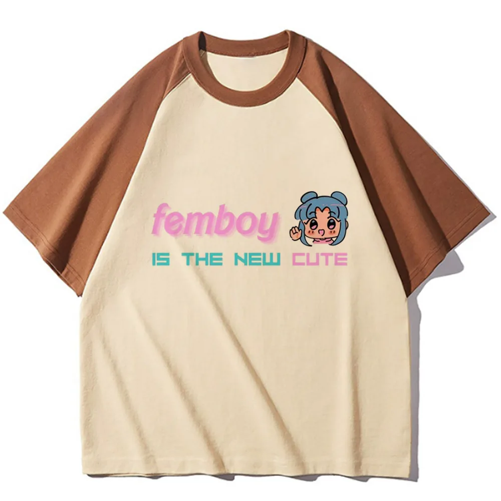 Femboy top tees women University streetwear 80s Gothic aesthetic hip hop tshirt Retro Graphic kawaii Grunge