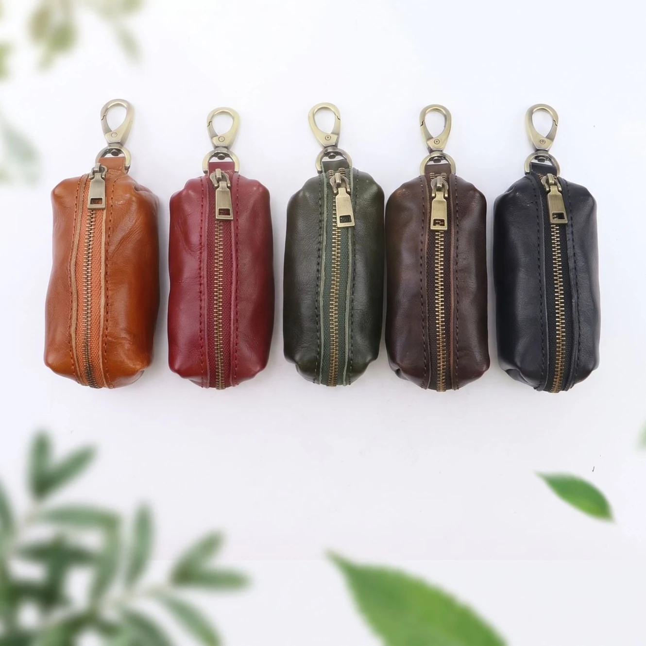 Genuine Leather Small Zipper Coin Purse Clasp Hook Design Multi‑purpose Coin Pouch for Keys Earphone Accessories Storage