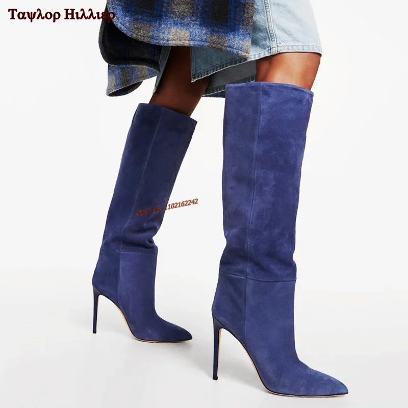 New Autumn Suede High-Tube Women\'S Boots Stiletto Pointed Toe Comfortable And Fashionable Going Out Versatile But Knee Boots 46