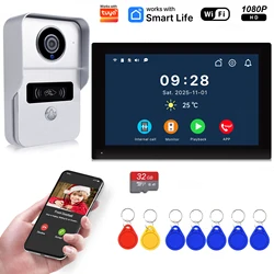 Sistema de timbre de vídeo inalámbrico Wifi, cámara de puerta de portero 1080P, pantalla táctil de 7 pulgadas, videoportero con tarjeta de 32GB para el hogar de 4 cables