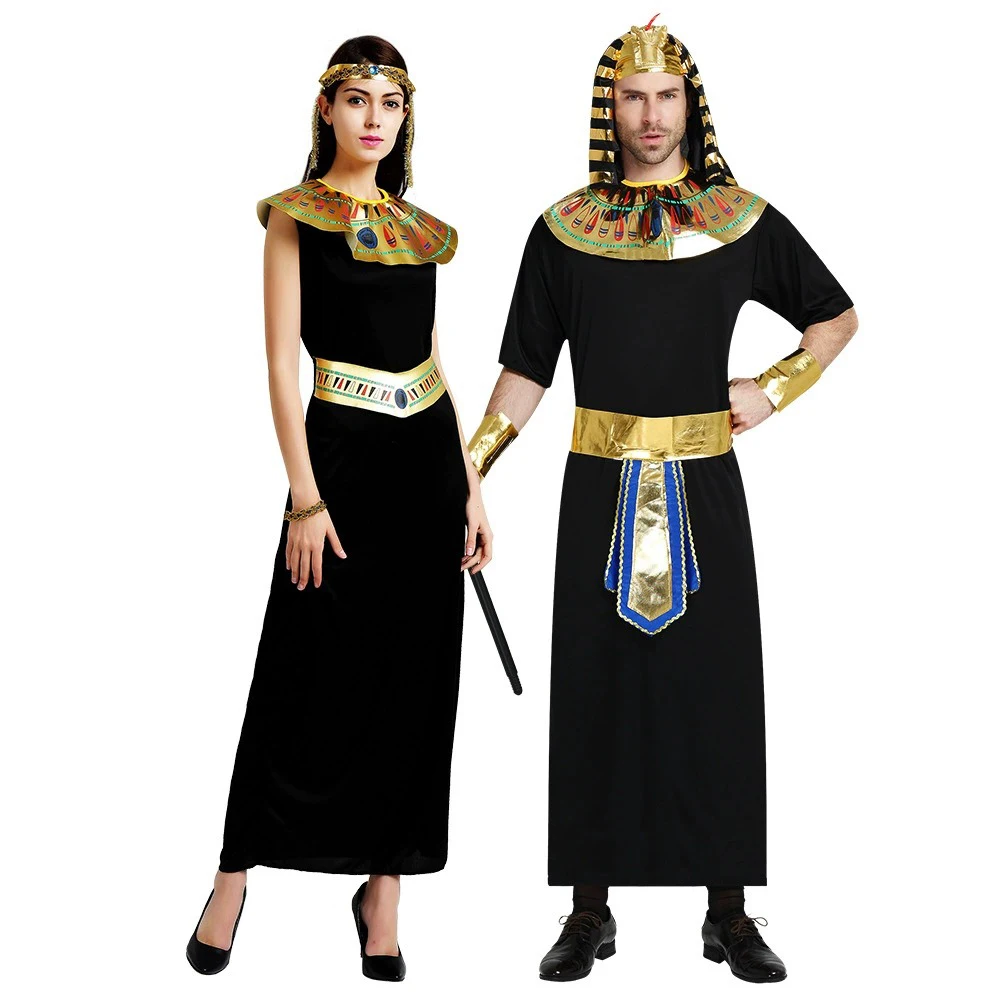 Disfraz de faraón egipcio del Antiguo Egipto para hombre, disfraz de Reina Cleopatra, fiesta de Carnaval, vestido negro de fiesta de pareja Medieval