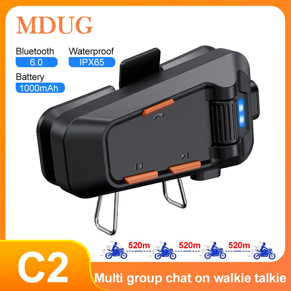 C2 Motorcycle Intercom Helmet Bluetooth Headsets 2-6 Riders Intercom Waterproof Smart Noise Cancellation Motorcycle Bluetooth