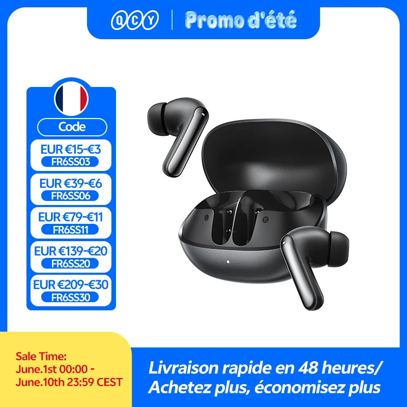 Écouteurs sans fil Bluetooth 6.0 QCY Melobuds N20 BH25HT20A - Réduction de bruit adaptative ANC -50 dB - Haut-parleurs de 13 mm - 6 micros - Appels HD - Autonomie de 40 heures