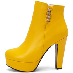 Big Size 50 Luxury Short Boot Female Elegant Platform Ankle Boots For Women High Heels Black Red Yellow White Unisex Shoes 45