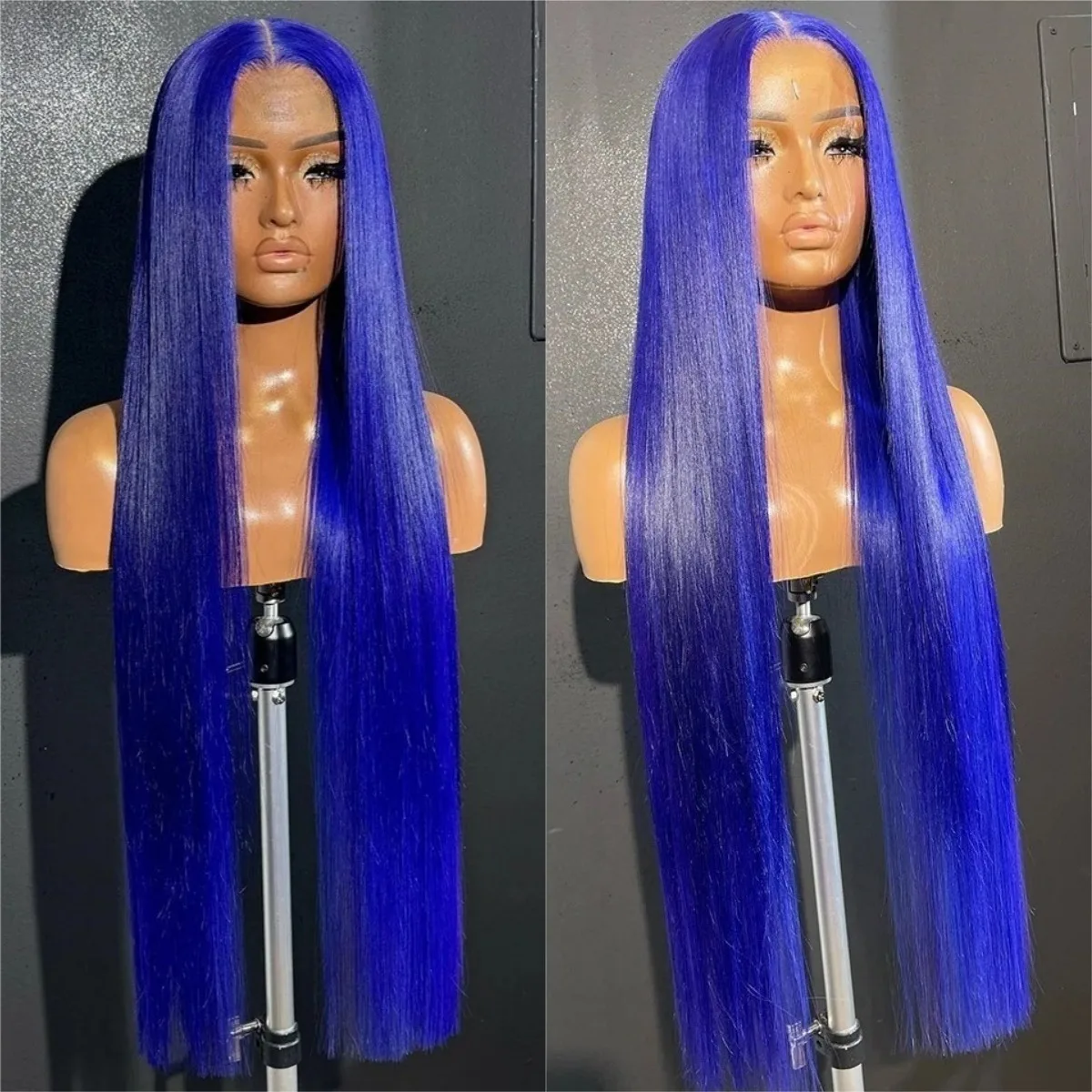 الأزرق الاصطناعية الدانتيل شعر مستعار أمامي 13X4 طويل مستقيم الدانتيل شعر مستعار أمامي قبل قطعها شعري طبيعي الباروكات للمرأة الموضة تأثيري #1