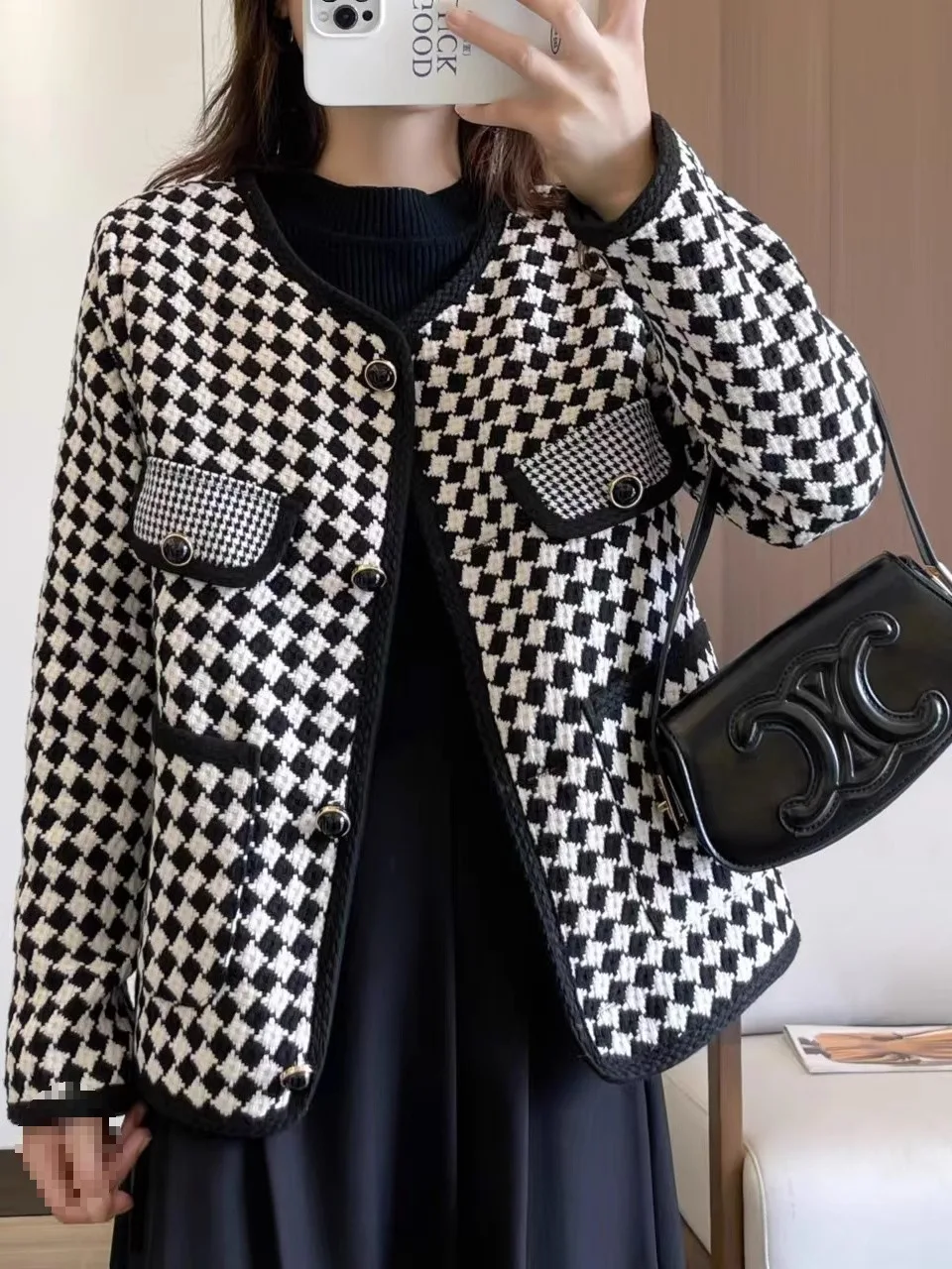 

Tweed Jacket Coat Woman Womens Winter Embossed Cinched Double-Breasted Flocked Relaxed Formal Evening Ruffled Ornamental Stylish