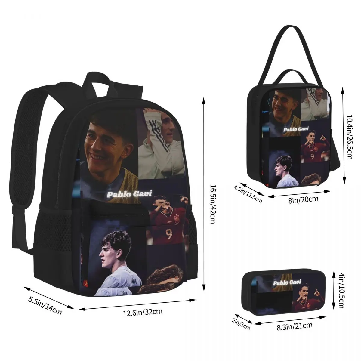Pablo Gavi Aesthetic Backpacks Boys Girls Bookbag Students School Bags Kids Rucksack Lunch Bag Pen Bag Three-Piece Set