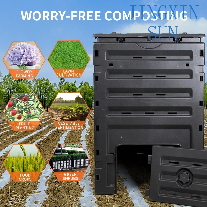 PP Material Eco-friendly and Durable Large Size Home Garden Compost Bin Plastic 500L Green/Black