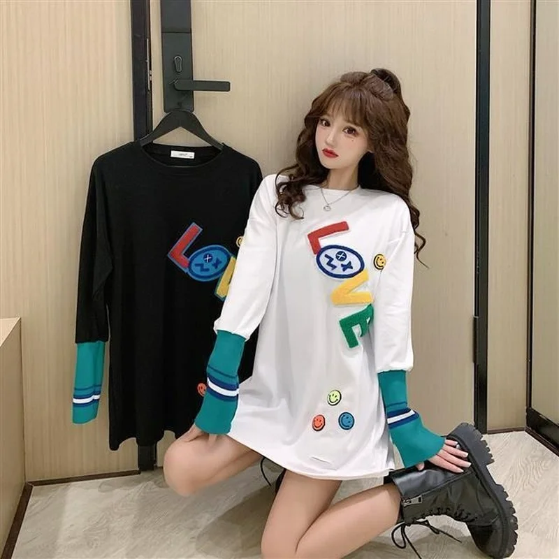 

Top for Women Long Sleeve T Shirts Female New In Glitter Tall Fitted Pulovers Cool Clothes 90s Original Grunge Loose Xxl O Tees