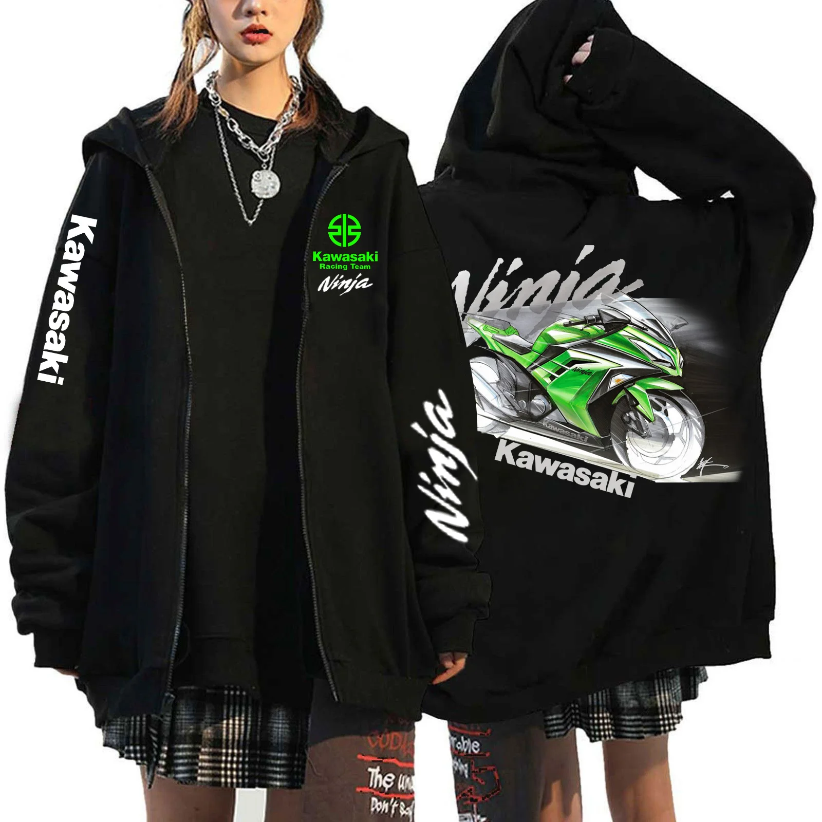 New 2024 Kawasaki Motorcycle Enthusiast 2D Printed Exquisite Pattern Zipper Hoodie Ninja 400 H2R Model