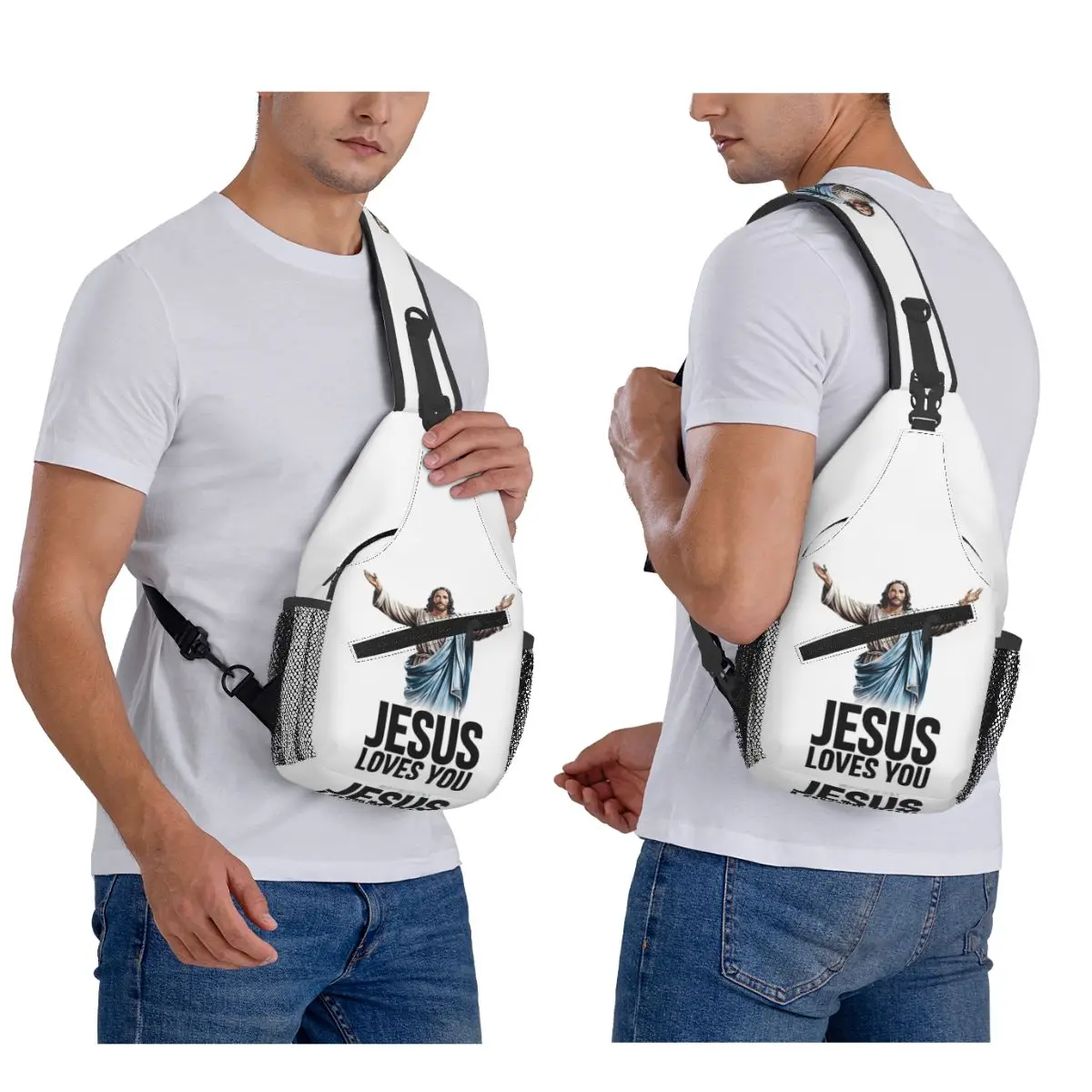 

Jesus Loves You Chest Bag Men Sling Crossbody Backpack Chest Bag Traveling Hiking Daypack Shoulder Bag