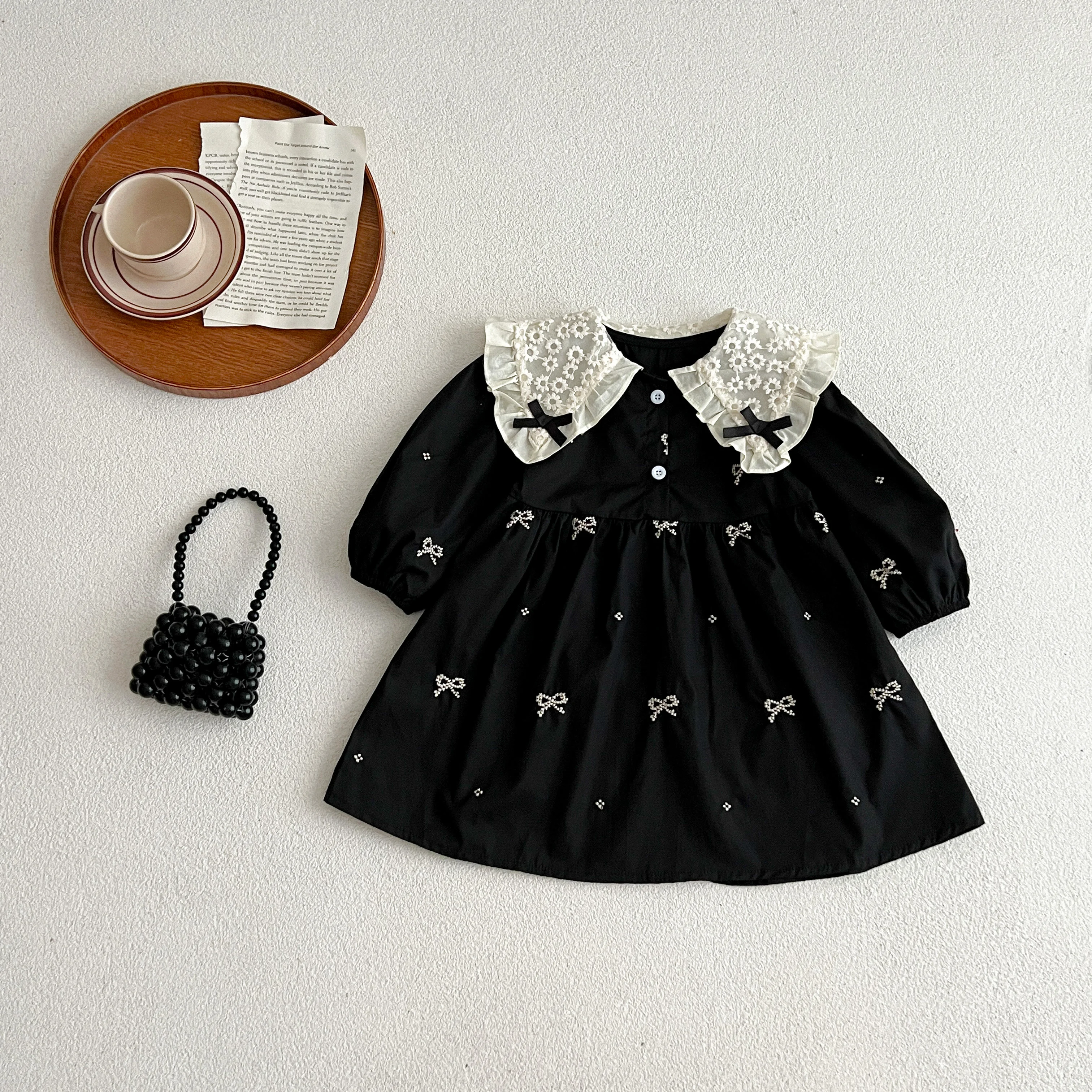 Herbst 0-6Yrs Mädchen Prinzessin Kleid Baby Mädchen Kleidung Kleidung Schmetterling Kragen Baby Mädchen Ein Stück Kleidung Stickerei Kinder Kleid – Detail 3