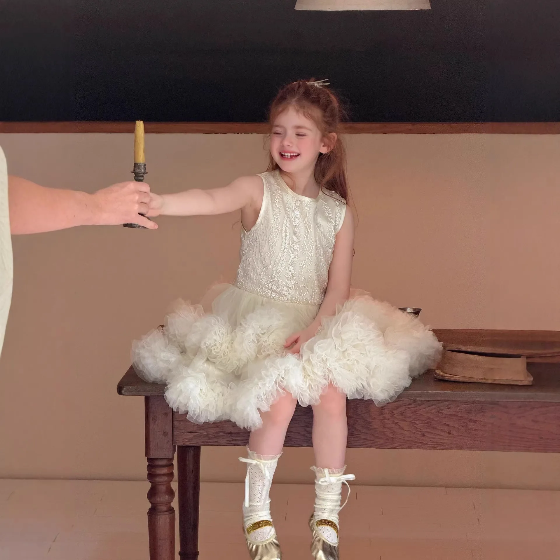 Girls Mesh Puffy Dress Sweet Flower Embroidery Vest Dress 2026 Spring Summer New Girls Fashion Birthday Princess Dress