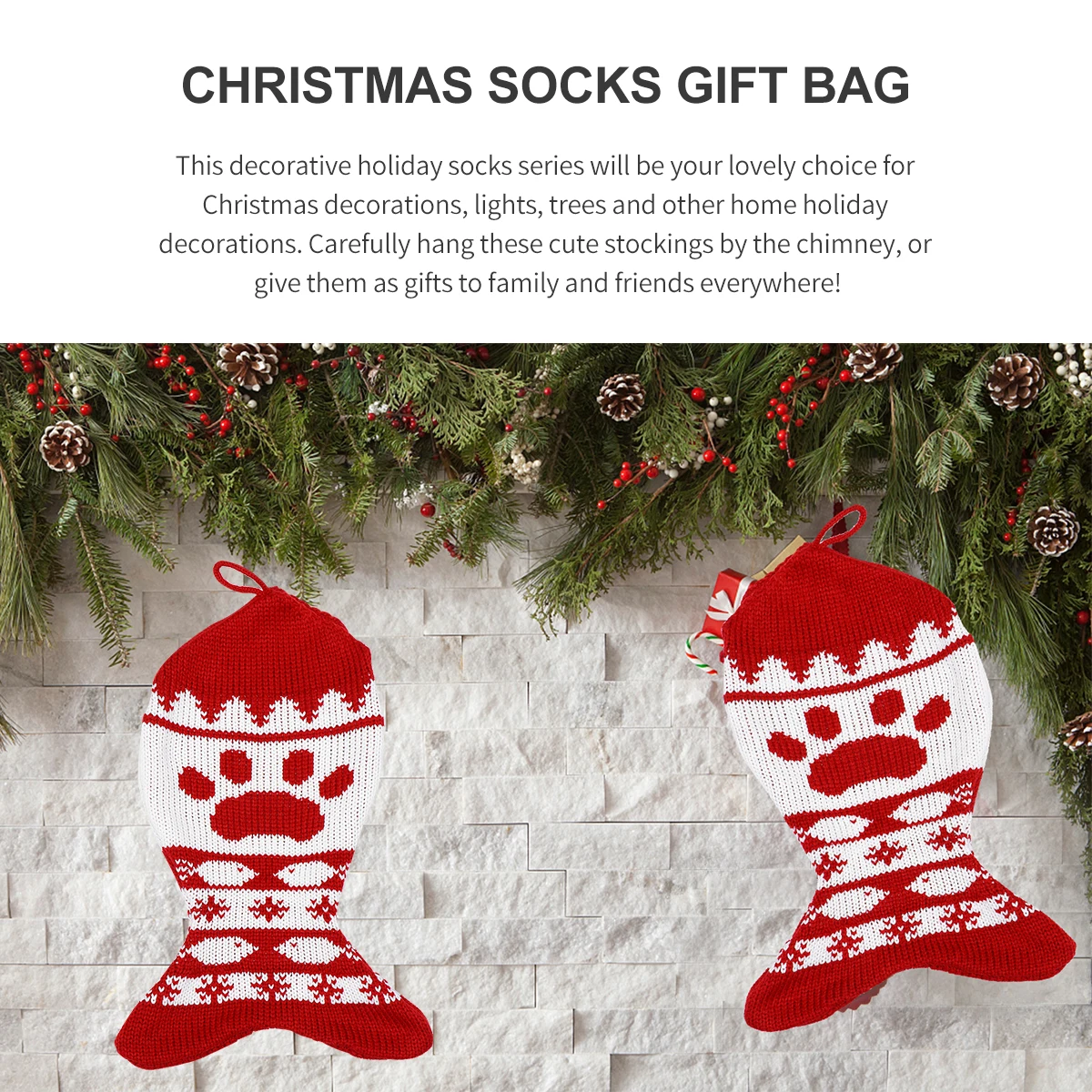 

Christmas Socks Family Stockings Hanging Holder Candy Decoration Hanger Knit Knitted Holiday