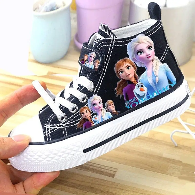 Disney-zapatos informales para niñas, Zapatillas altas para niños, zapatos de tablero, princesa Elsa, rosa, púrpura, talla 25-37