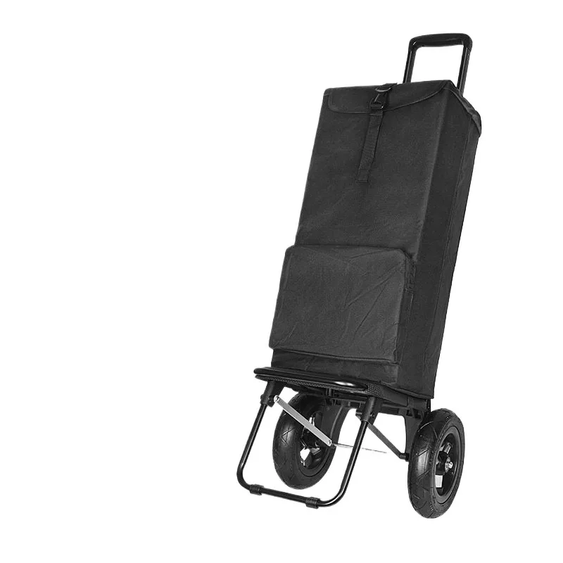 For Folding Trailer Cart Household Shopping Grocery Cart Outdoor Big Wheel Hand Cart