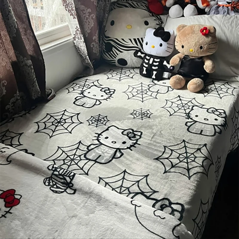 Hello Kitty Halloween Blanket Sanrio Winter Thickened Blanket Anime Kids Room Decor Quilt Flannel Soft Comfortable Bed Sheets