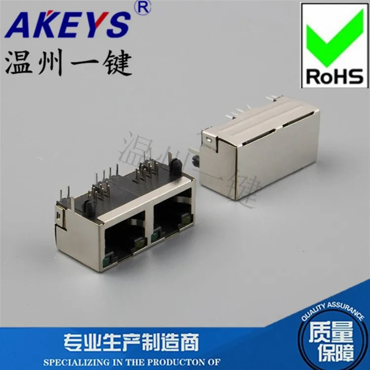 RJ4 network interface RJ56 with light and shrapnel 1X2 8P8C shielded horizontal dual port socket 5603