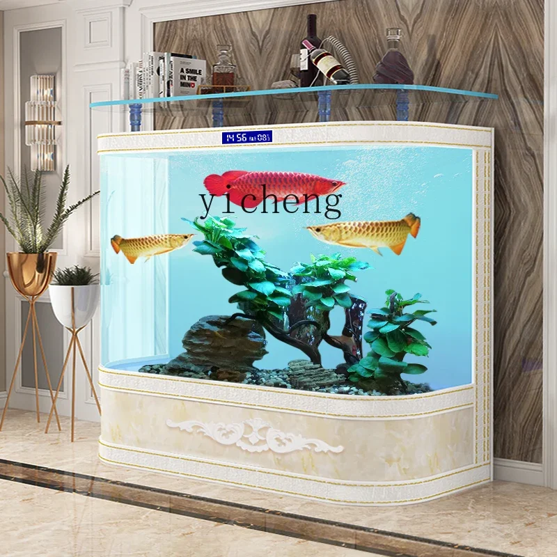 X5-20  living room home floor bar counter ultra-white glass double arc round large European goldfish tank
