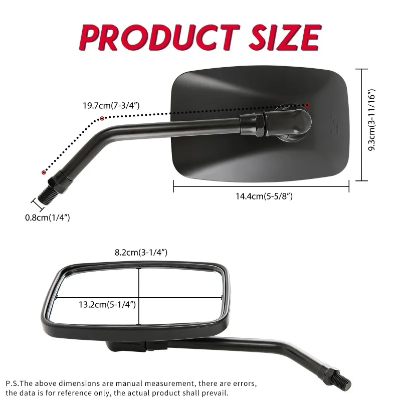 Pair Universal Rectangle Motorcycle Rearview Mirrors 10mm Chrome Retrovisor Moto Mirror Moto for Honda Motorbike Scooter E-Bike