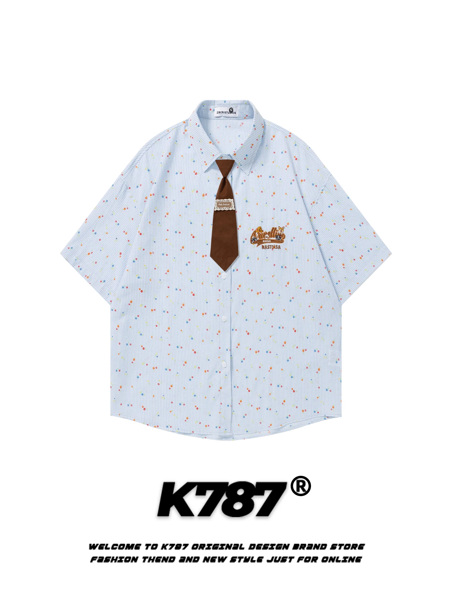 

Рубашка K787 в американском ретро-стиле с коротким рукавом в горошек, свободная, унисекс, в студенческом стиле, с коротким галстуком