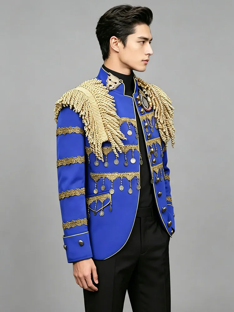 New Men Singer Fashion Tassel Blazer Coat Performance Costume Nightclub Bar Male DS Stage Rock Personality Men's Suit Jackets