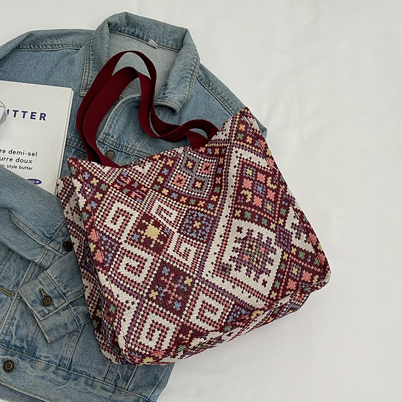 

Canvas Large Capacity Tote Bag for Women 2025 New Fashion Portable Mommy Bag for Students Class Shoulder Bag