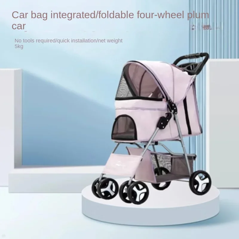 

Four Seasons Universal Pet Stroller Cat Car Scooter Small Folding Out Dog Trailer Breathable Dog Walking Teddy Dog Stroller