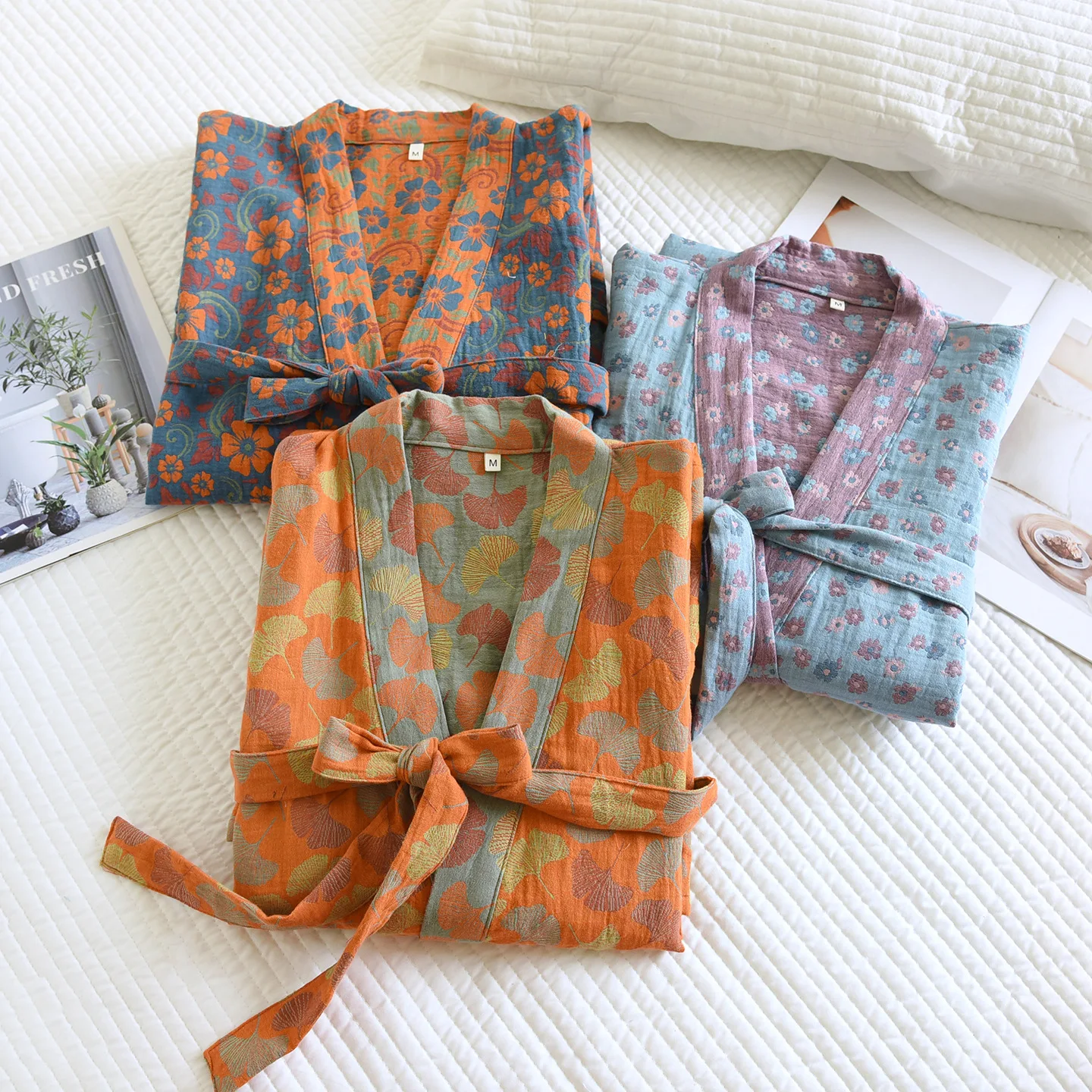 

Хлопковое женское кимоно, халат с цветочным принтом, домашнее платье, мягкая дышащая удобная ночная рубашка юката, повседневная одежда для сна