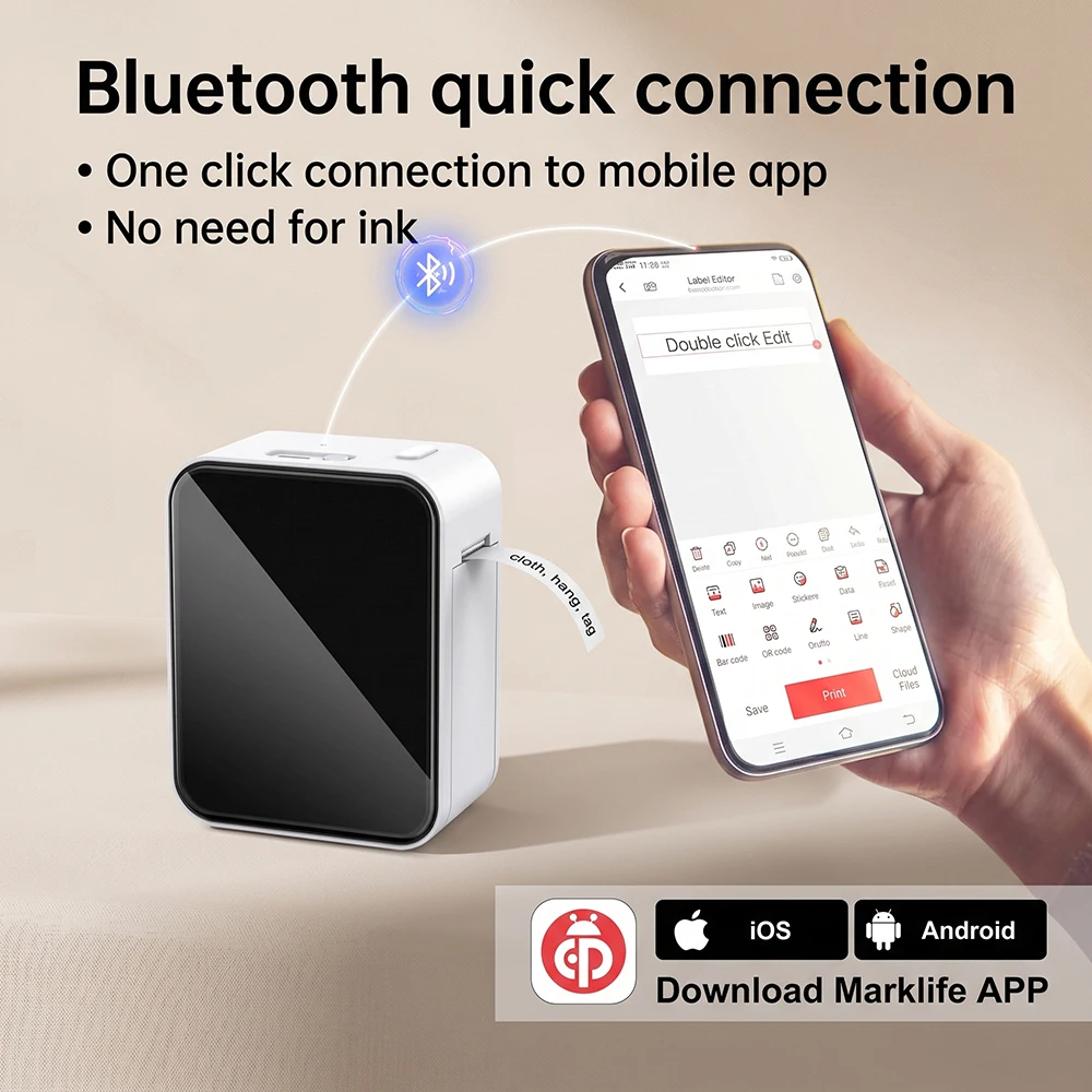 Marklife Thermal Label Printer P15 Mini Protable Bluetooth Wireless Label Printer For Office Kitchen School To Gift/Diy Creative