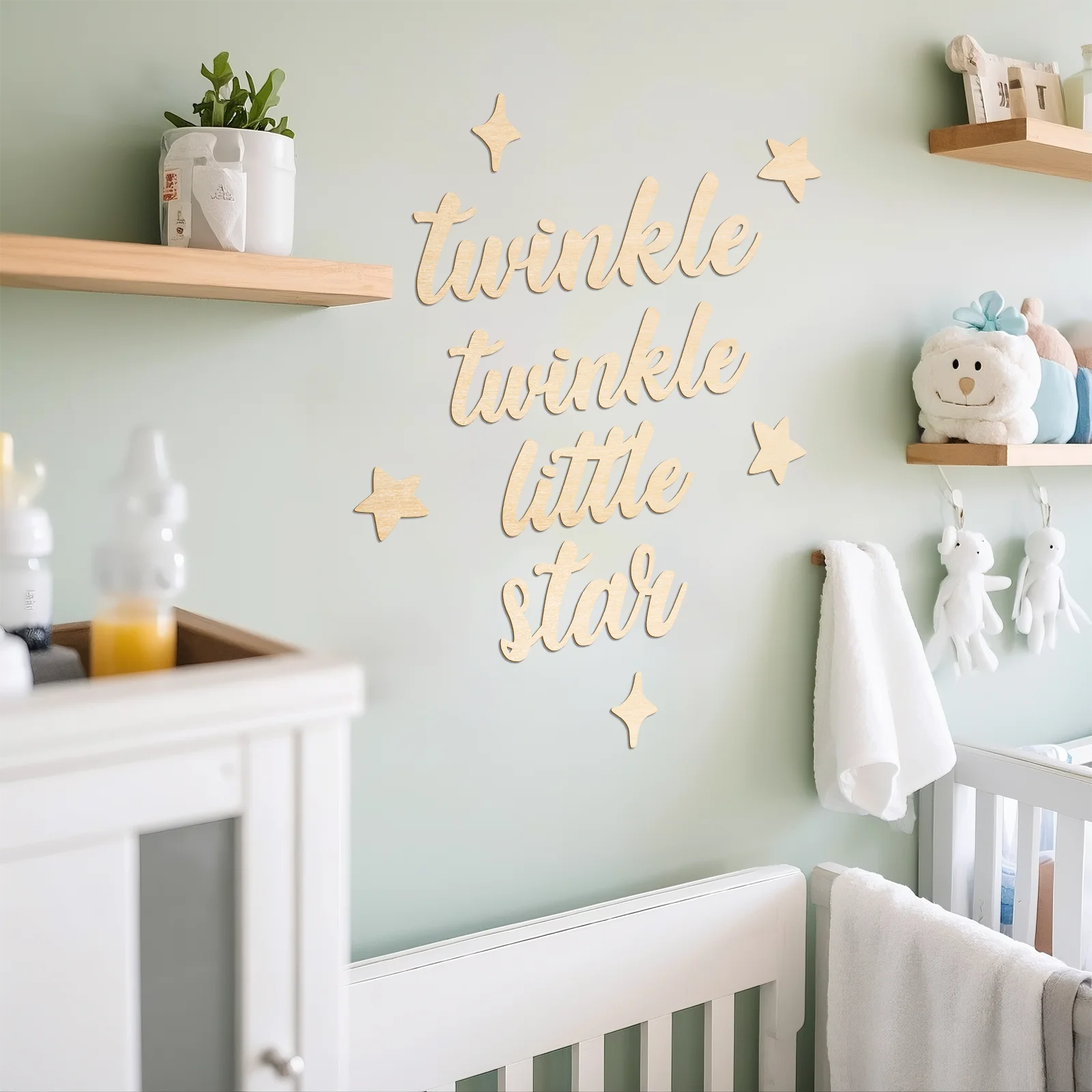Letrero de madera Twinkle Twinkle Little Star - Decoración de pared para guardería, regalo para baby shower, arte para habitación de niños con diseño de estrella (madera de 4 mm)