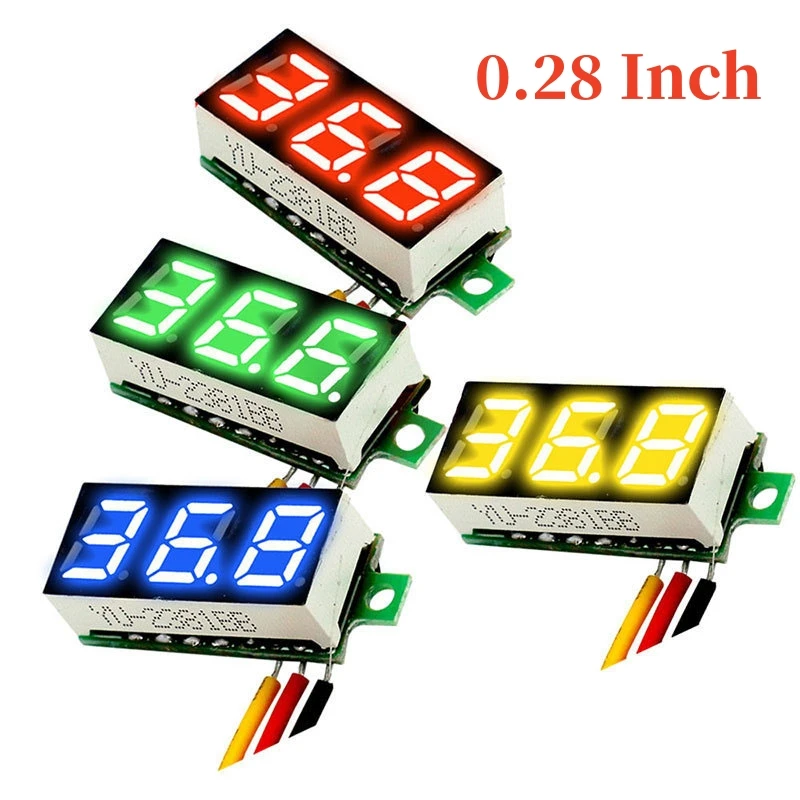 

2~200Pcs 3-wire DC 0-100V 0.28 inch Ultra-small Digital Voltmeter Digital Display Adjustable Reverse Connection Protection