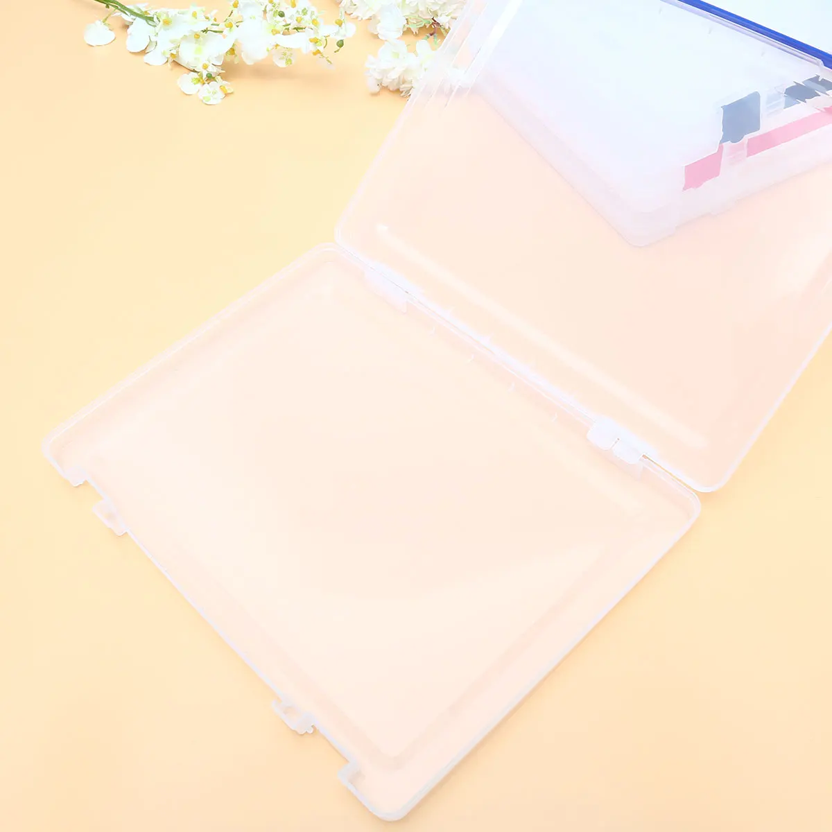 Clear Document Storage Box Stackable Transparent Plastic Blue Buckle File Case Portable Storage Holder for Documents