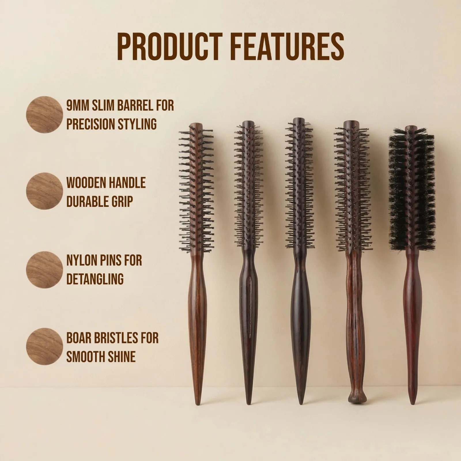 2-teiliges Set, professionelle Haarbürste aus Holz, Wildschweinborsten-Bartbürste, runde Bürste für lockiges Haar, Volumenbürste, antistatisches Haar-Styling-Werkzeug – Detail 9