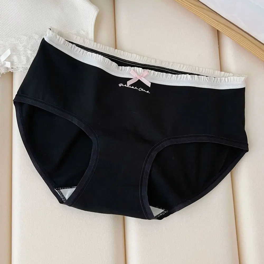 Underpants Mid Waist Bow Cotton Panties Comfortable Letter Underwear for Women Simple Sweet Flower Briefs Girl