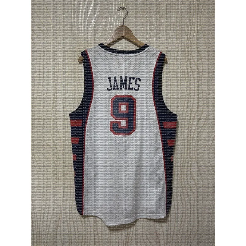 Summer Quick Drying Basketball Sports Vest with White, Blue, and Red Splicing Color Blocking Design, Training Retro Fan Jersey