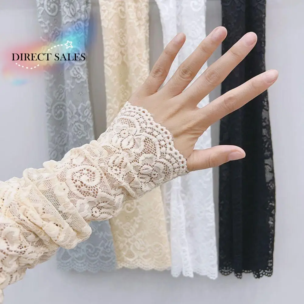 

Anti-UV Lace Ice Silk Sleeves Sun Protection Long-sleeved Glove Sunscreen Sleeve Arm Covers UV Insulation Cycling Gloves Women