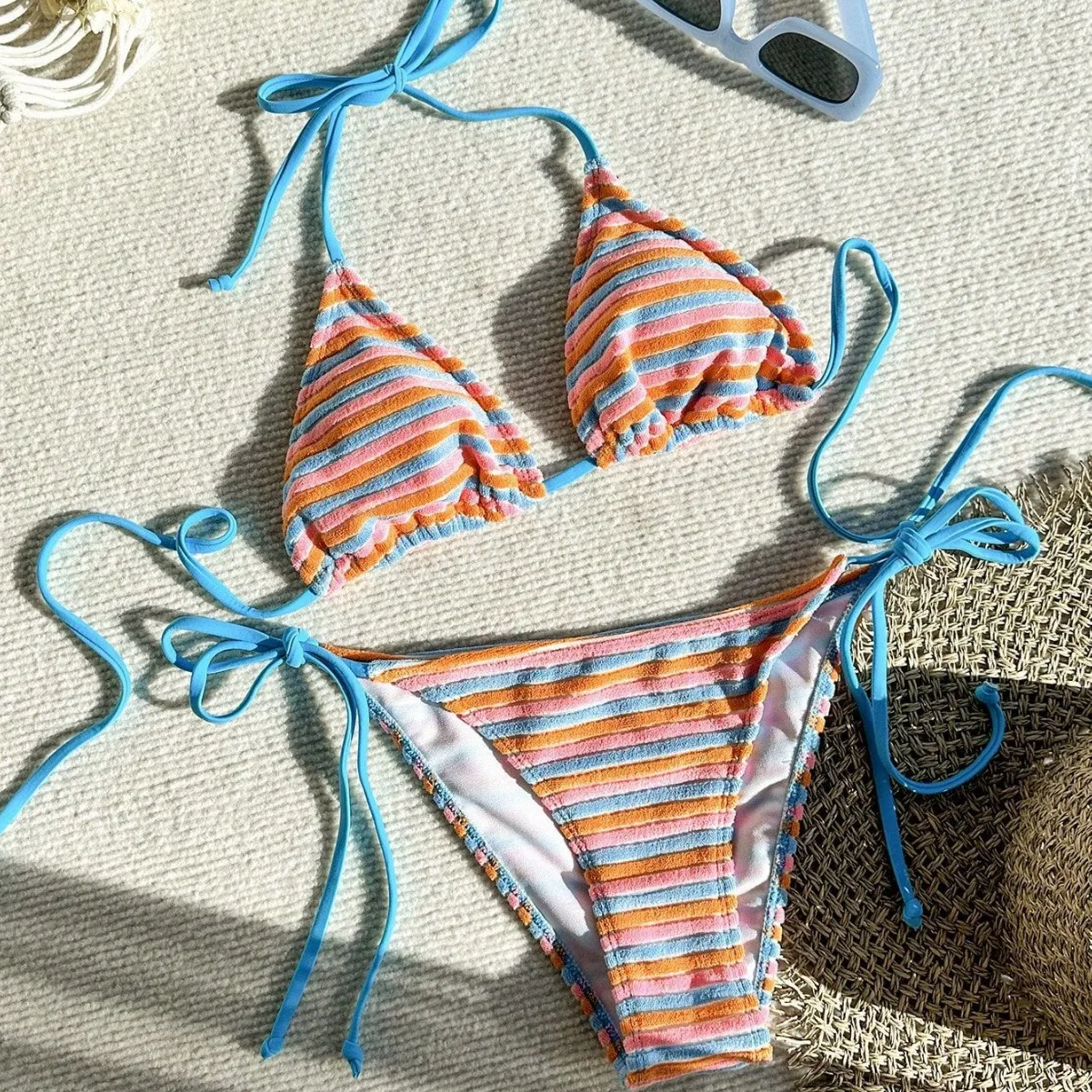 Bikini swimsuit, jacquard stripe color, split three-point women's suit