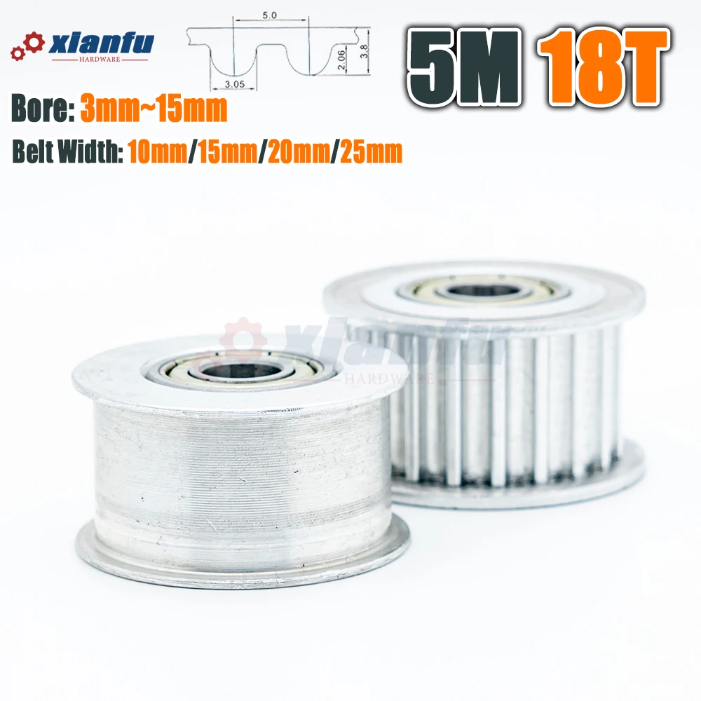 HTD 5M 18T Idle Gear Bore 3～15mm Width 11～27mm 18Teeth Tensioner HTD5M 18Teeth Tightening Wheel With Bearing Timing Belt Pulley