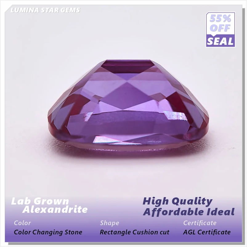 

Lab Grown Alexandrite Stone Rectangle Cushion Cut change from Green to Purple for Jewelry Making Selectable AGL Certificate b