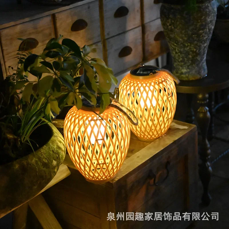 Imagem -04 - Lustre de Bambu para Decoração de Pátio Lustre de Bambu Lanterna de Rattan de Bambu Pátio e Varanda Exterior Luzes Solares Atmosfera Criativa