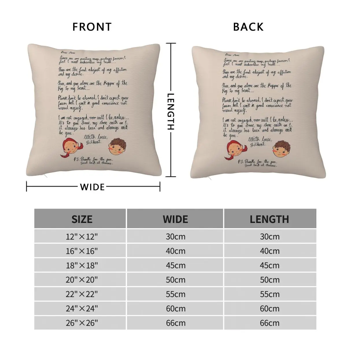 Letter Anne & Gilbert Square Pillowcase Polyester Linen Velvet Pattern Zip Decor Home Cushion Cover 45x45