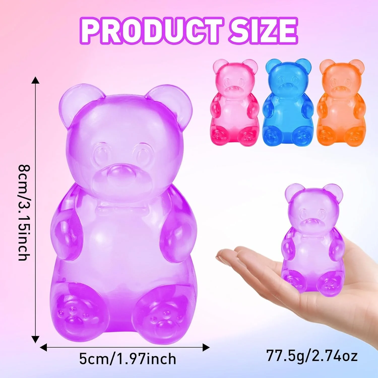 Stress Bear Squishy Ball Gummy Bear Toy Sugar Filled Squishy Toys for Kids Stress Relief Ultra-Soft Decompression Venting Toys
