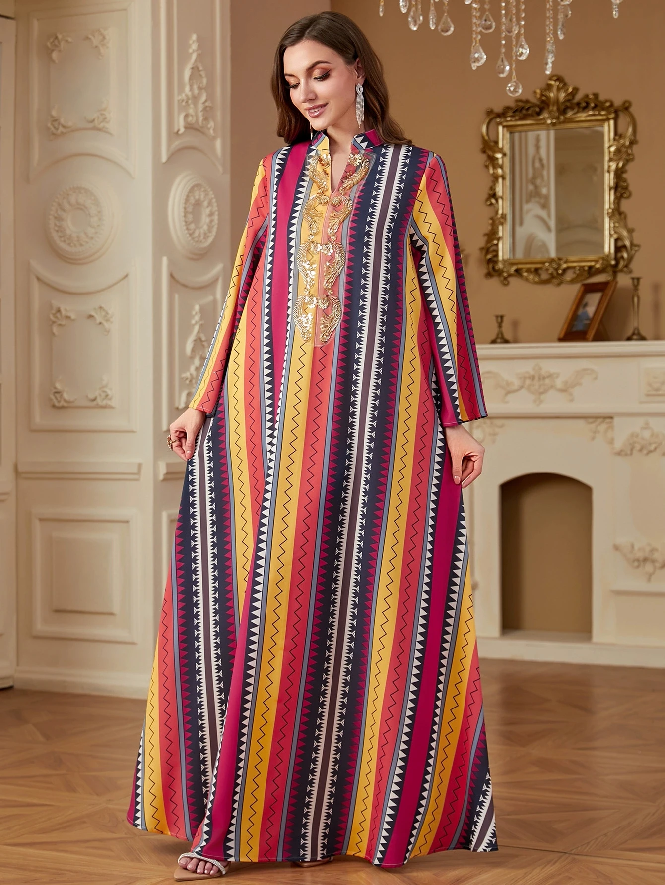 

Ramadan Saudi Arabia Morocco Islamic Dubai Middle Eastern Muslim Robe New Luxury Fashion Printed Women's Dress