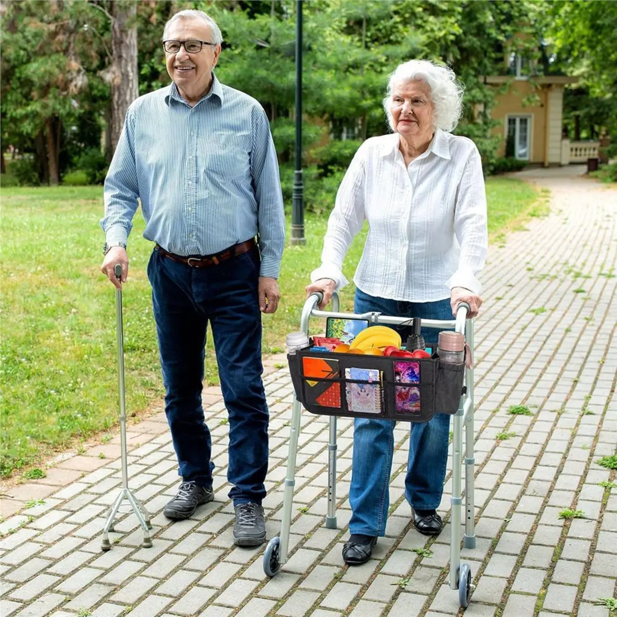 Walker Basket Walker Bag with Cup Holder, Foldable Walker Storage Bag Rollator Accessories Bag with Big Capacity