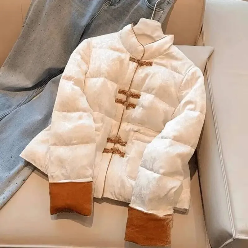 

Retro Button-Up Short Thickened Cotton Jacket Women's New Arrival Winter Outerwear Polo Collar Sleeveless Princess Sleeve