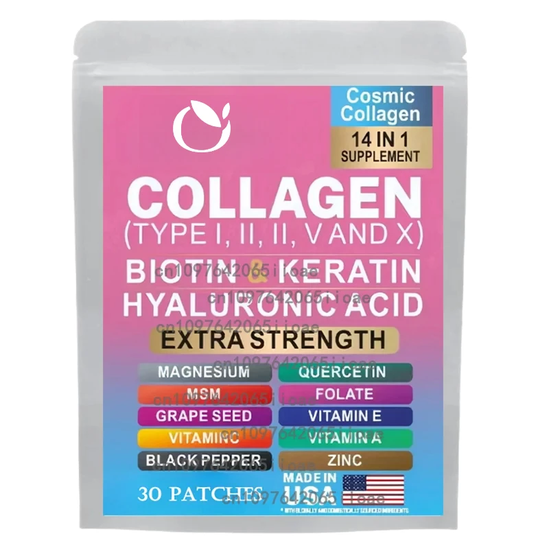 

Коллагеновые трансплеевые пластыри с гиалуроновой кислотой, витамином С, ниацином - поддерживают здоровье кожи, волос, ногтей и суставов, 30 пластырей