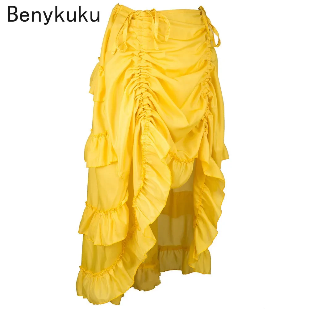 

Plus Size Steampunk Midi Gothic Skirt Punk Vintage Skirts Womens Sexy Long Maxi Lace High Waist Medieval Victorian Pleated Skirt