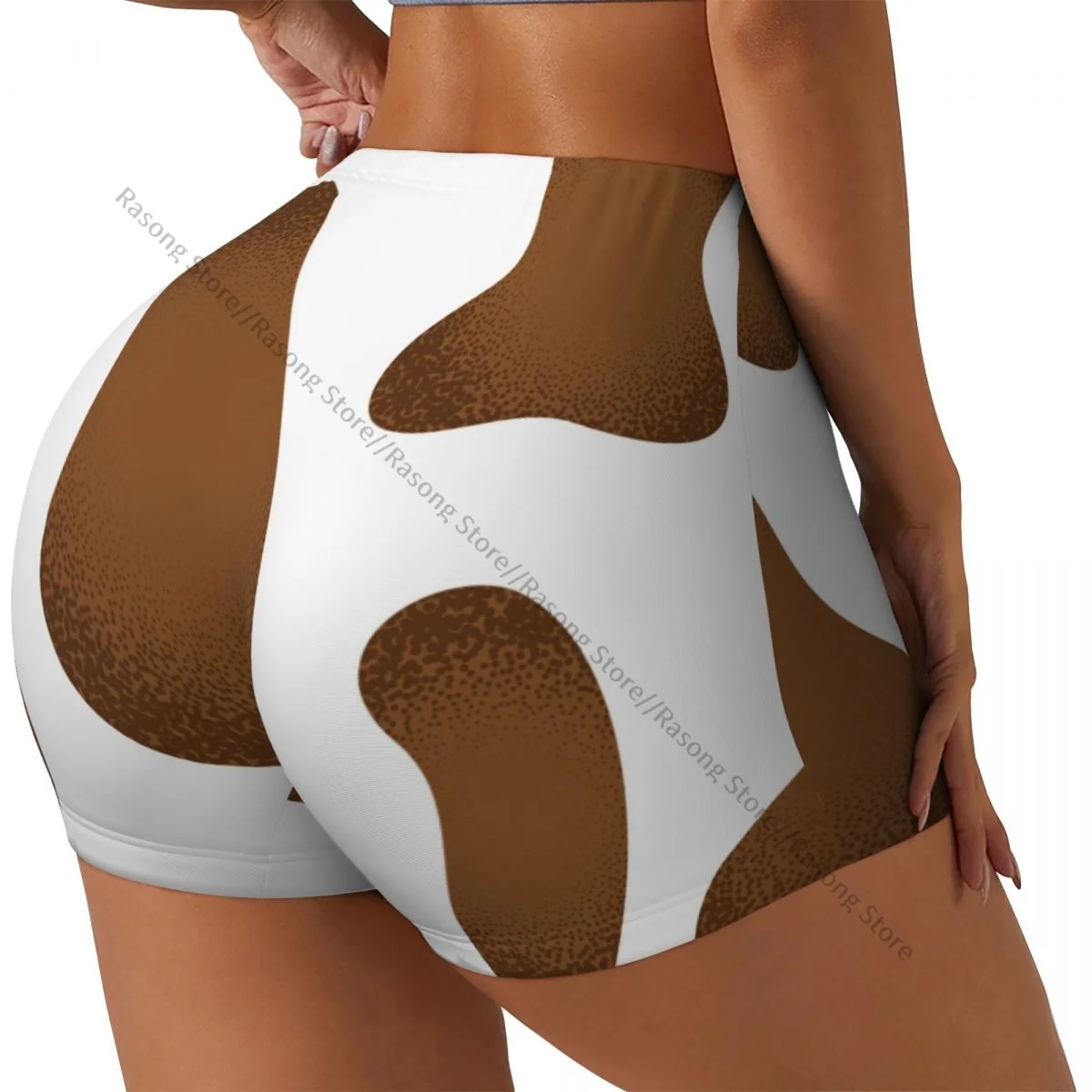 

Женские шорты для йоги из спандекса, коричневые шорты для тренировок из коровьей кожи
