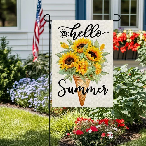 Summer Sunflowers Garden Flag Double Sided 12X18 Inches Small Burlap Seasonal We HHP AAL HHM WZZ yyi